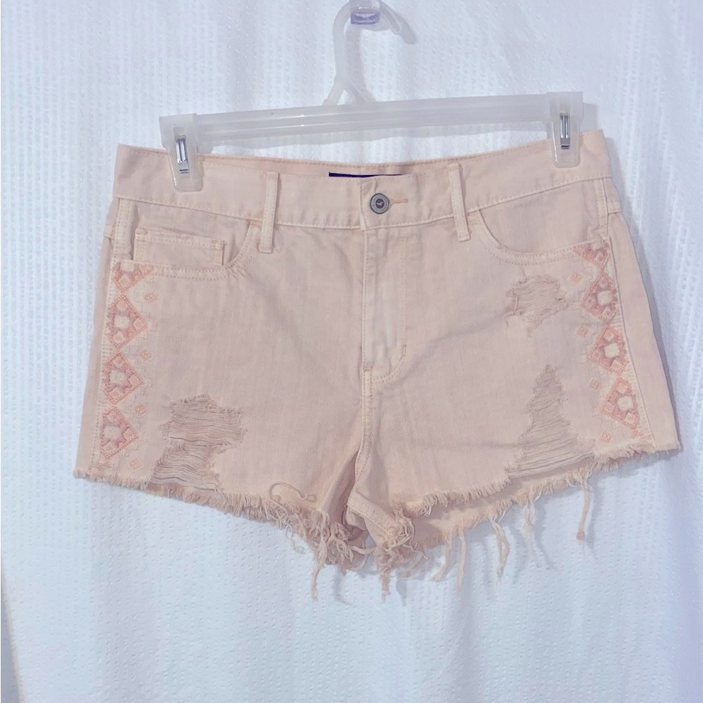 Hollister Pink Jean Shorts with Distressed Raw-Edge Hem